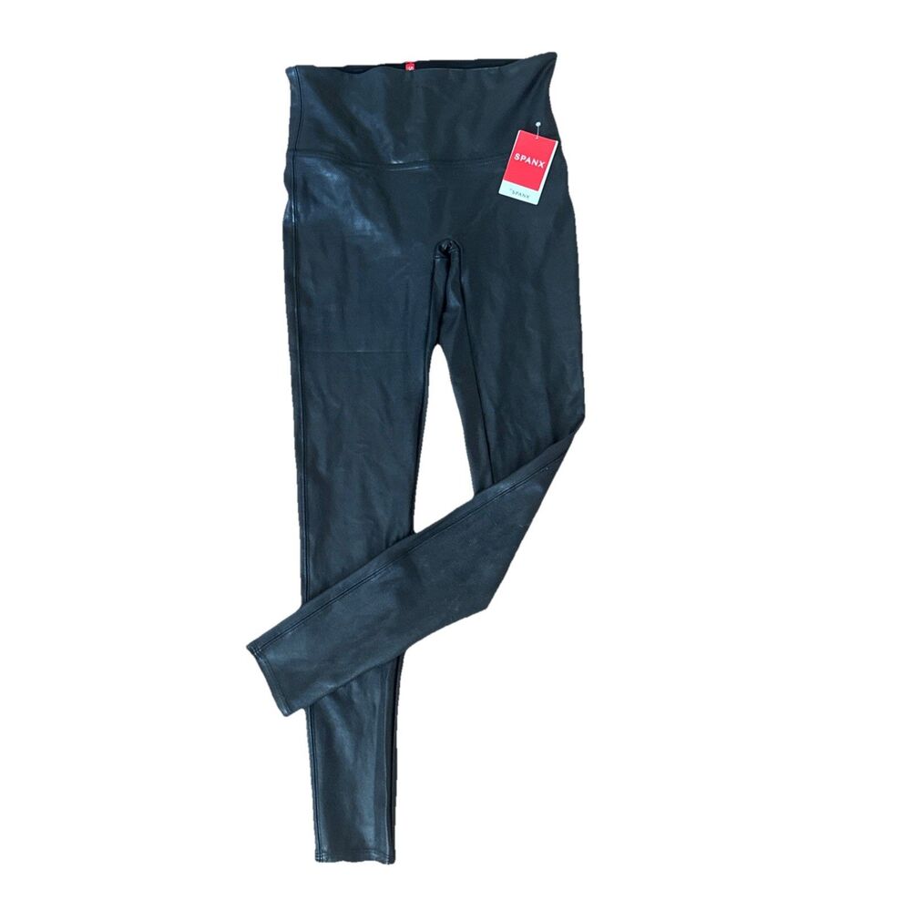 NWT SPANX 2437 High Waist Faux Leather Leggings in Black Glossy M